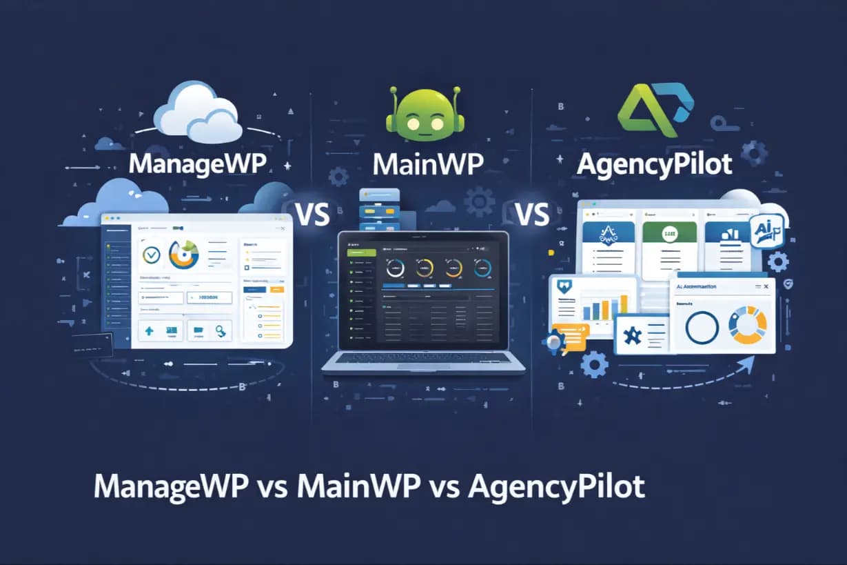Confronto tra ManageWP, MainWP e AgencyPilot per la gestione di siti WordPress con dashboard, automazione e controllo